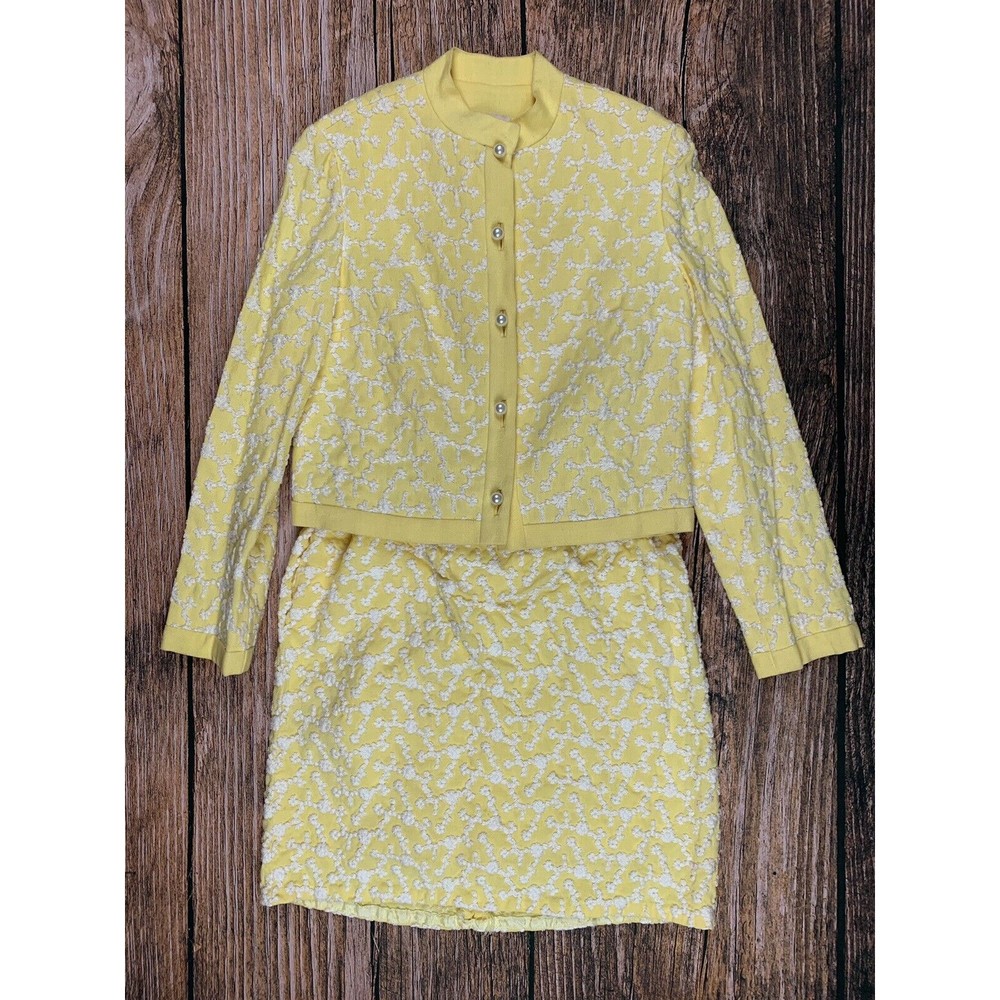 A.F. Boutique Anne Fogarty Yellow Suit Dress Blazer Sz Vintage 8 W-24 B-31 (S)